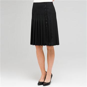 Side Button Pleated Skirt, Black, large