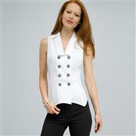 Double Breasted Sleeveless Button Down Blouse. x0068, White, medium