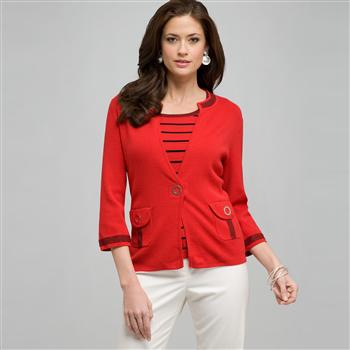 Relaxed Fit Cardigan, Cardinal Red & Black, large