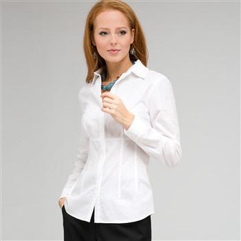 Long Sleeve Seamed Shirt, White, large