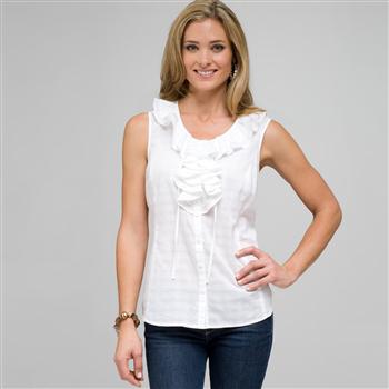Sleeveless Ruffle Front Blouse, , large