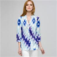 3/4 Sleeve Pleated Tunic x0098, Tropical Blue Combo, medium