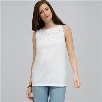 Embroidered Boat Neck Top., White, large