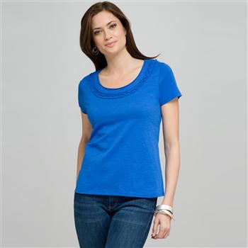 Scoop Neck Tee With Applique x0056, Blue, large