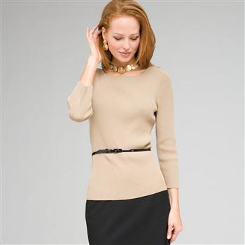 Belted Ribbed Boat Neck Sweater, New Rattan, large