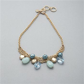 3 Strand Drop Necklace, Blue, large