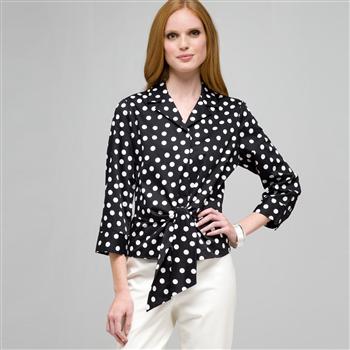 Dot Tie Front Blouse, Black & White, large