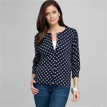Polka Dot Cardigan, swiss navy & white, large