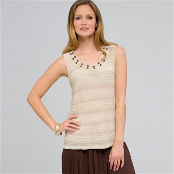 Beaded Scoop Neck Tank, toast combo, large