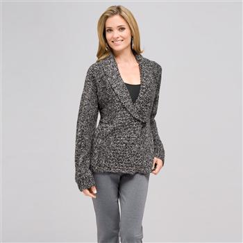 Long Sleeve Dolman Wrap Cardigan, Black & Sugar, large