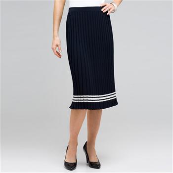 Long Pleated Skirt, Ink & White, large