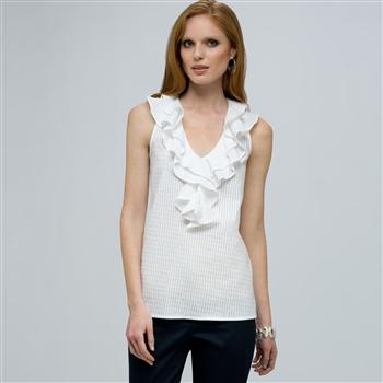 Sleeveless Ruffle Blouse., White, large