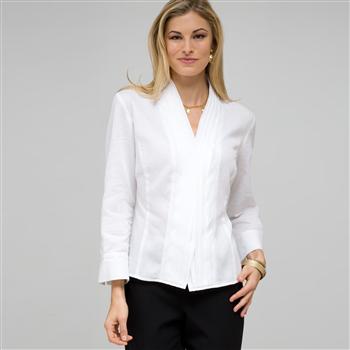 Drape Neck Blouse, White, large