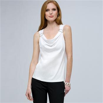 Drape Neck Tank with Buckles. x0073, White, large