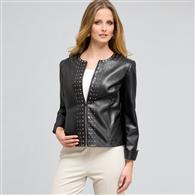 Leather Top Front Studded Jacket x0061, Black, medium