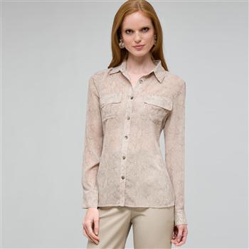 Python Inspired Button Front Shirt, Stone Multi, large