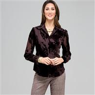 Long Sleeve Covered Placket Blouse x0036, Brown, medium