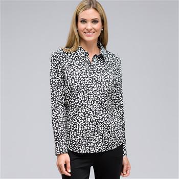 Long Sleeve Classic Button Front Shirt, Black & Sugar, large