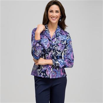 Paisley Notch Collar Button Down Shirt, Blue Fox Multi, large