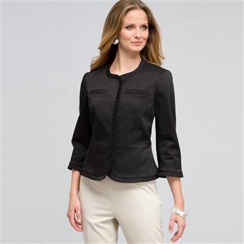 Ruffle Trim Jacket, Black, large