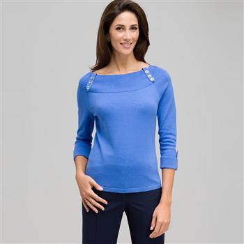 3/4 Sleeve Boat Neck Knit x0086, Blue Fox, large