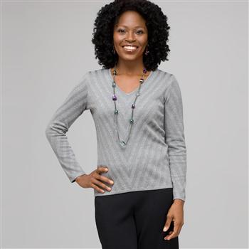 Long Sleeve V-Neck Sweater, Zinc Heather, large