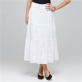 Long Tiered Skirt, White, large