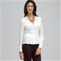 Long Sleeve Seamed Button Front Shirt, Ivory, small