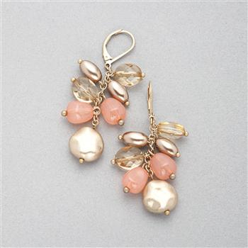 Pink and Gold Cluster Drop Earring, Pink, large