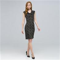Drape Neck Dress. x0062, Black Multi, medium