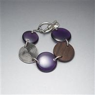 Silver and Purple Button Bracelet x0048, Silver Ox, medium