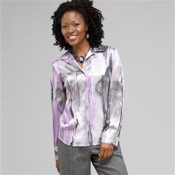 Long Sleeve Covered Placket Blouse, , large