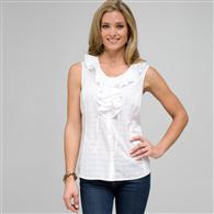 Sleeveless Ruffle Front Blouse x0045, White, medium