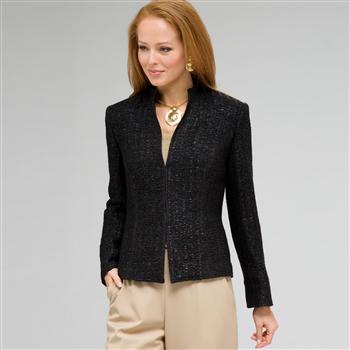 Textured Zip Front Jacket, Black, large