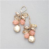Pink and Gold Cluster Drop Earring x0069, Pink, medium