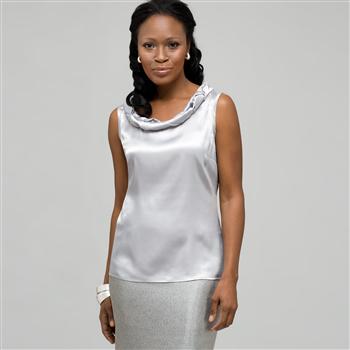 Sleeveless Twist Neck Blouse, Light Grey, large