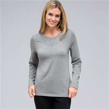 Long Sleeve Appliqued Crew Neck x0054, Grey Heather, large