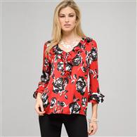 Floral Ruffle Top x0043, Cardinal Red Multi, medium