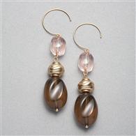 Brown and Pink Drop Earrings x0084, Gold, medium