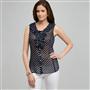 Polka Dot Ruffle Sleeveless Blouse, swiss navy & white, small