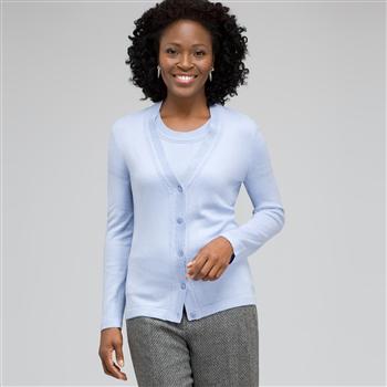 Rib Trim V-Neck Cardigan x0045, Delft, large