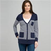 Navy and White Stripped Cardigan, swiss navy & white, medium