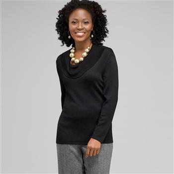 Draped Cowl Neck x0052, Black, large