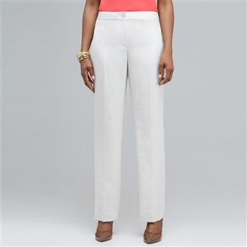 Washable Linen Slim Pant x0063, White, large