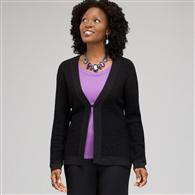 Long Sleeve Texture Stitch Cardigan x0024, Black, medium