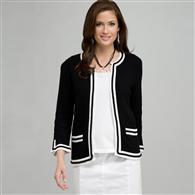 3/4 Sleeve Cardigan x0091, Black & White, medium