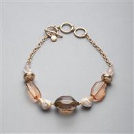 Pink and Brown Collar Necklace x0079, Gold, medium