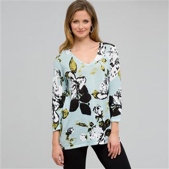 Printed V-Neck Pullover, , large