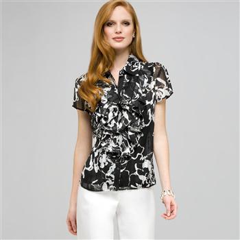 Ruffle Cascade Blouse., Black & White, large