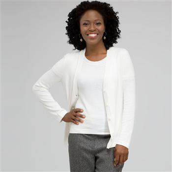 Rib Trim V-Neck Cardigan x0045, Ivory, large